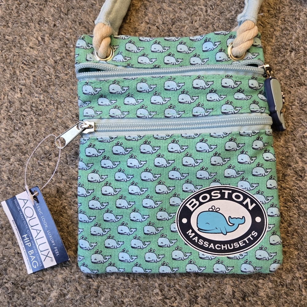 Boston Mini Zip Crossbody Bag Double Zip Whale Pattern Logo Rope Strap